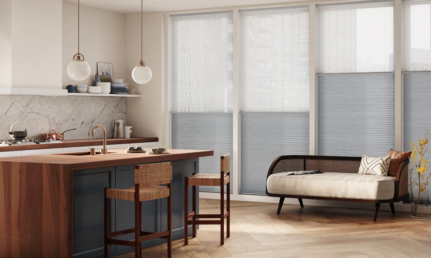 dual honeycomb shades for light and privacy