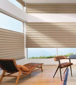 roman shades on floor to ceiling windows urban design home