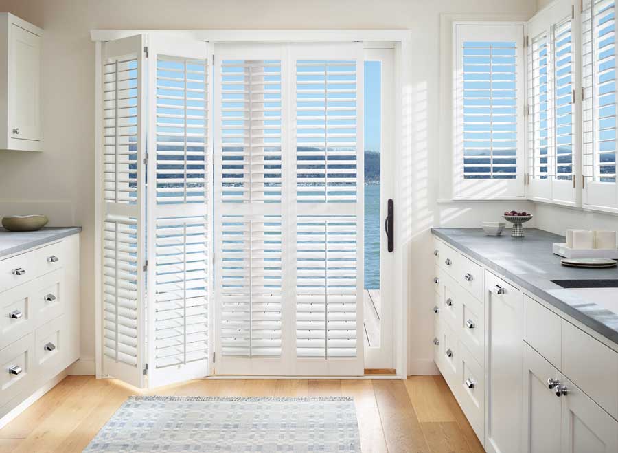 white vinyl shutters for glass door