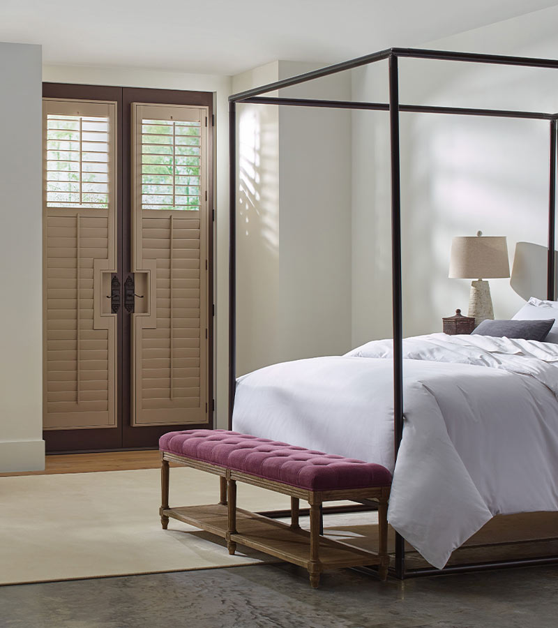 brown Horizontal shutters for Sliding Glass Doors in bedroom