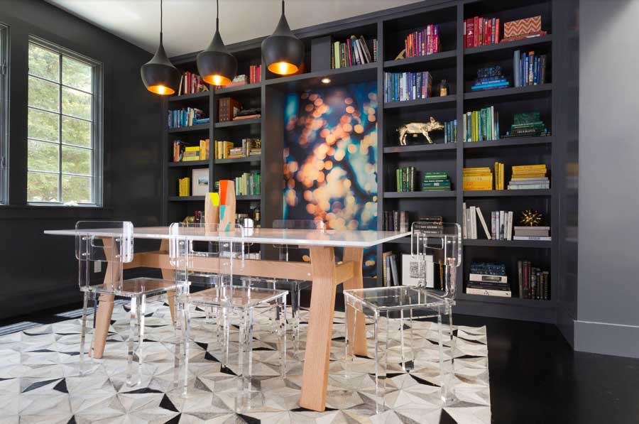 dining room with black built in shelves wisconsin bazaar home decorating