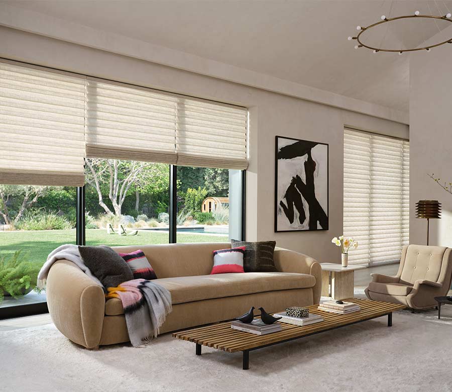 vignette-large-window-roman-shades-hunter-douglas-bazaar-home-decorating large roman shades in living room milwaukee