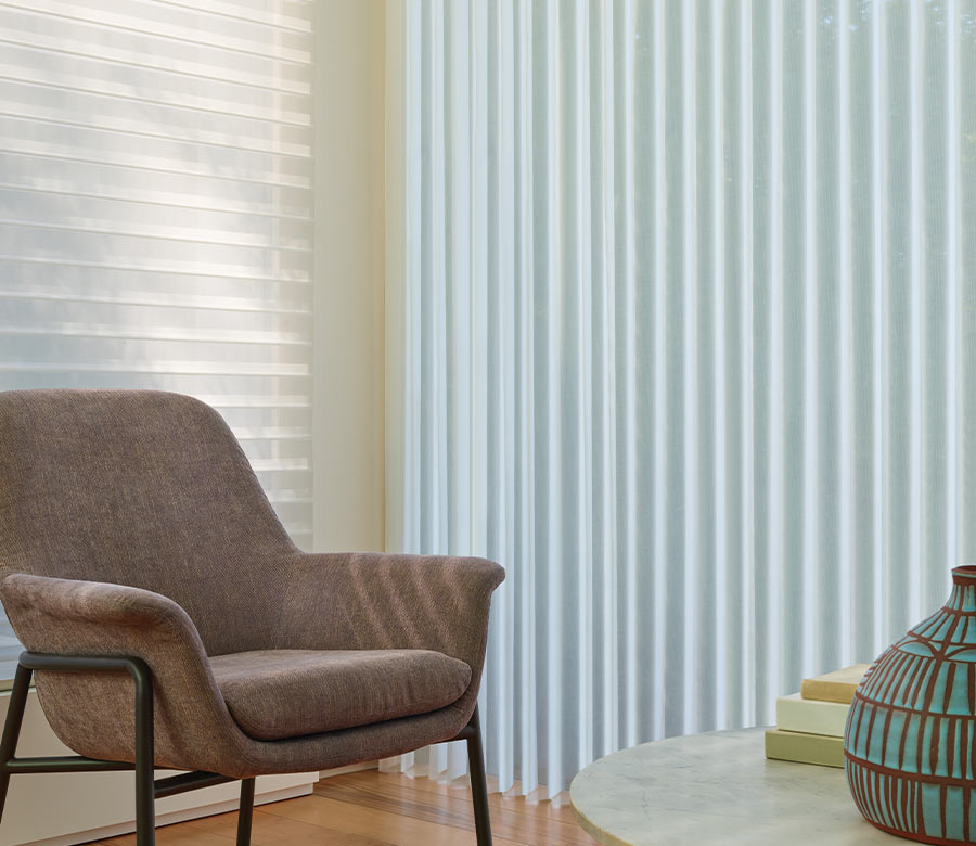 luminette-vertical-sheer-shades-hunter-douglas-bazaar-home-decorating Luminette sheer shades in living room