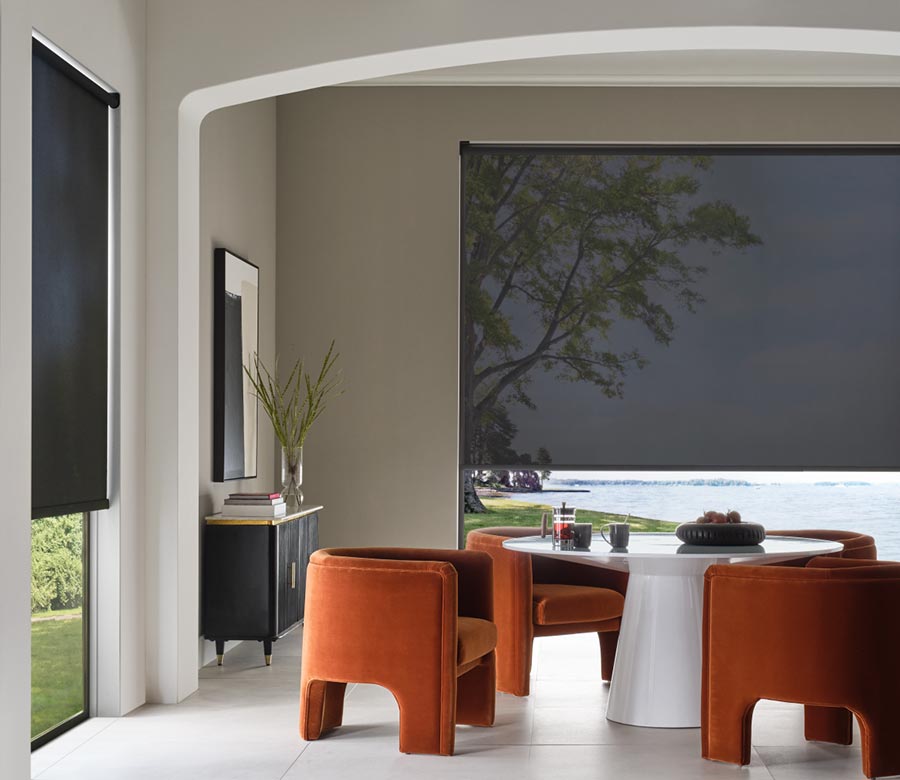 black screen shades for dining room in modern home